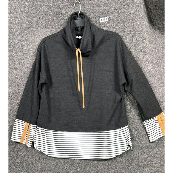THML Sweater Womens Large Black White Striped Cowl Neck Pullover Contrast Knit - Picture 1 of 7